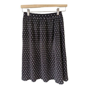Marisa Size 36 Pleated A Line Midi Skirt Black White Polka Dot Elastic Waist
